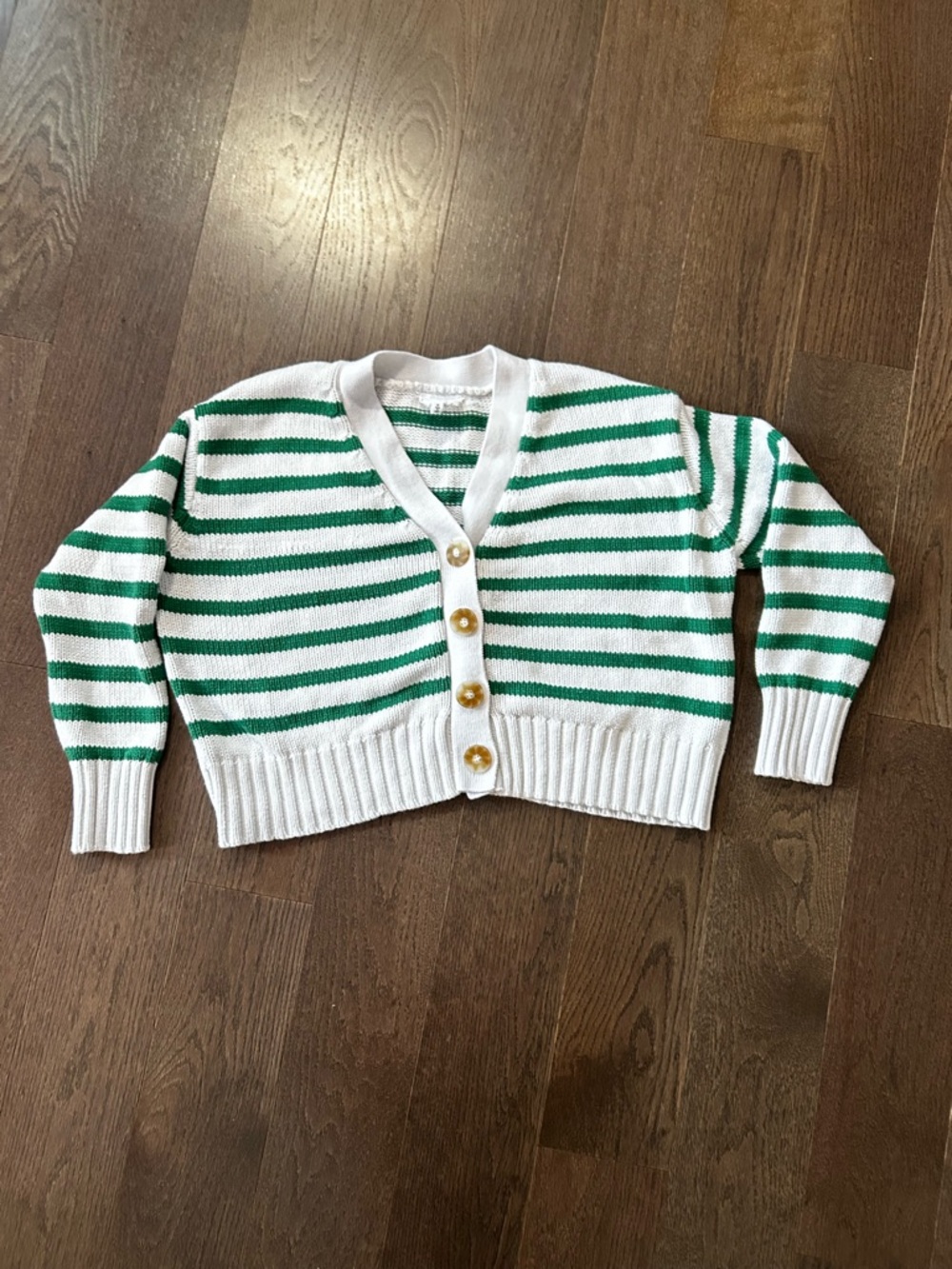 Willow & Wind Green & White Striped Oversized Cropped Coastal Cardigan